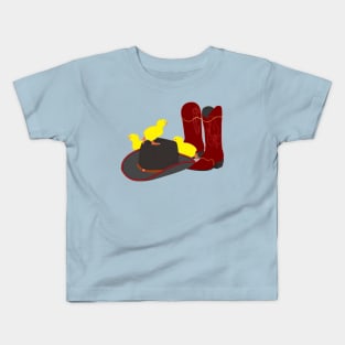 cowboy boots, hat and chicken Kids T-Shirt